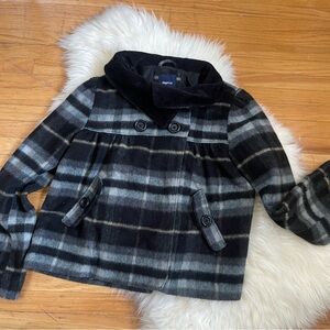 Girls size M Gap Grey & Black Plaid Peacoat